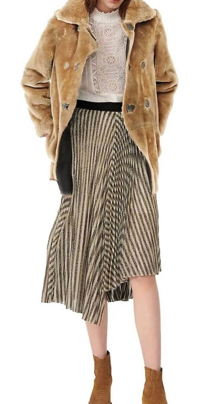 Maje Jungla striped lurex metallic asymmetrical hem midi skirt 36 / US small